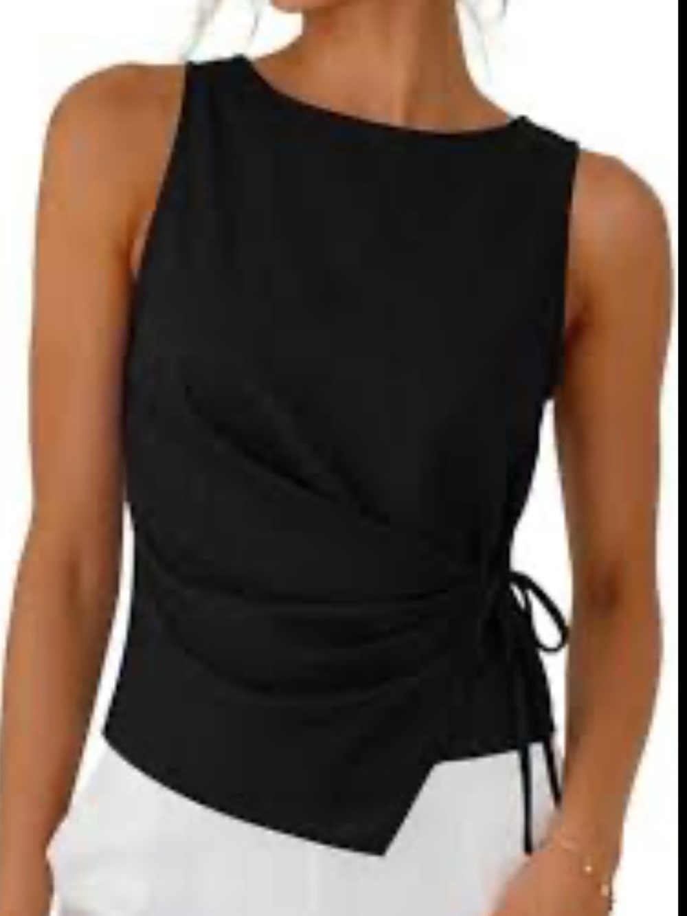 ACTIVE USA Black Side Tie Tank Blouse. Quite Luxury minimalist  avant-garde NWT